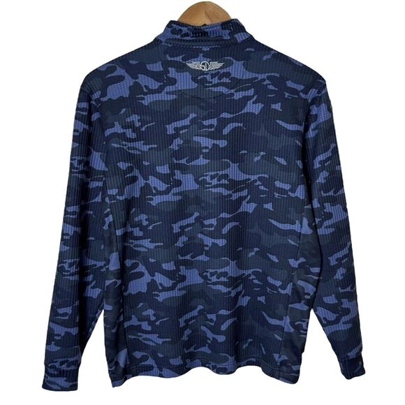 Straight Down Mens Size Small Blue Camo Waffle Knit 1/4 Zip Golf Pullover - Picture 8 of 13